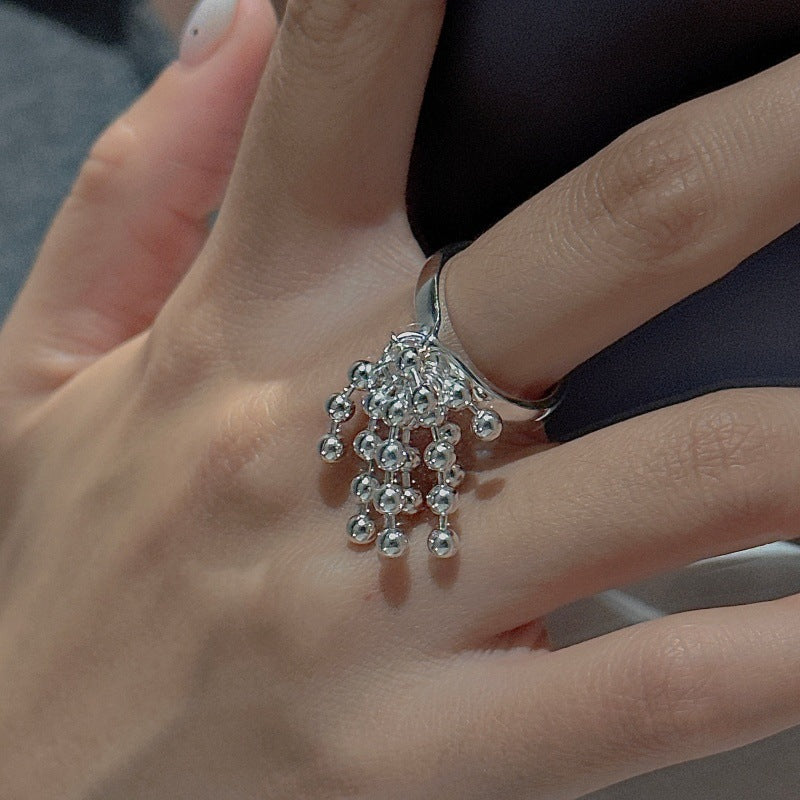 “Dancing Fringe” S925 Sterling Silver Open Adjustable Tassel Ring