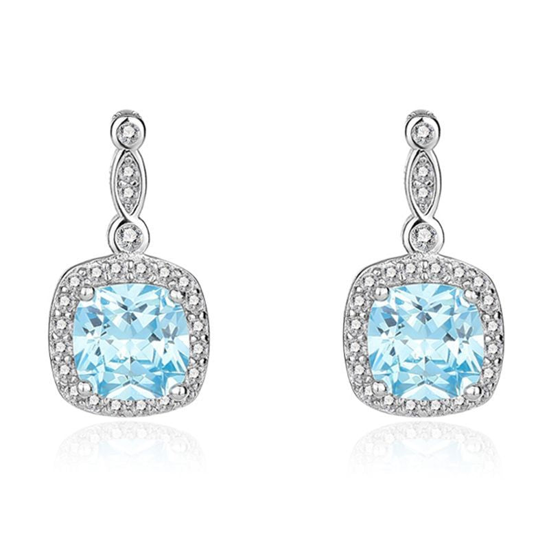 925 Sterling Silver Blue Zircon Halo Jewelry Set – Ocean Lumière