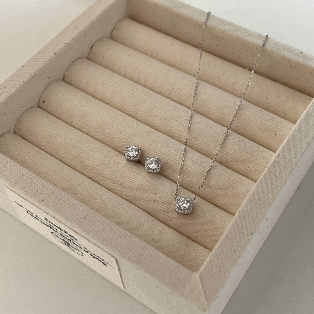 “Prism Luxe” S925 Sterling Silver Square Zircon Jewelry Set