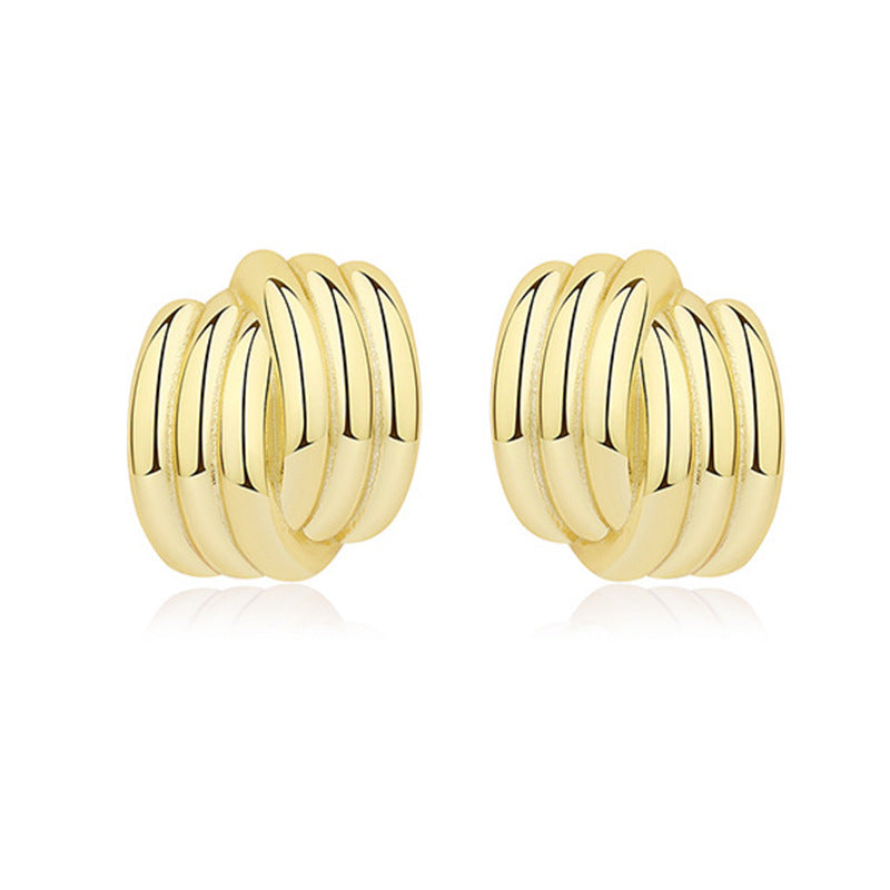“Triple Stripe Muse” S925 Sterling Silver Three-Layer Crossover Stud Earrings