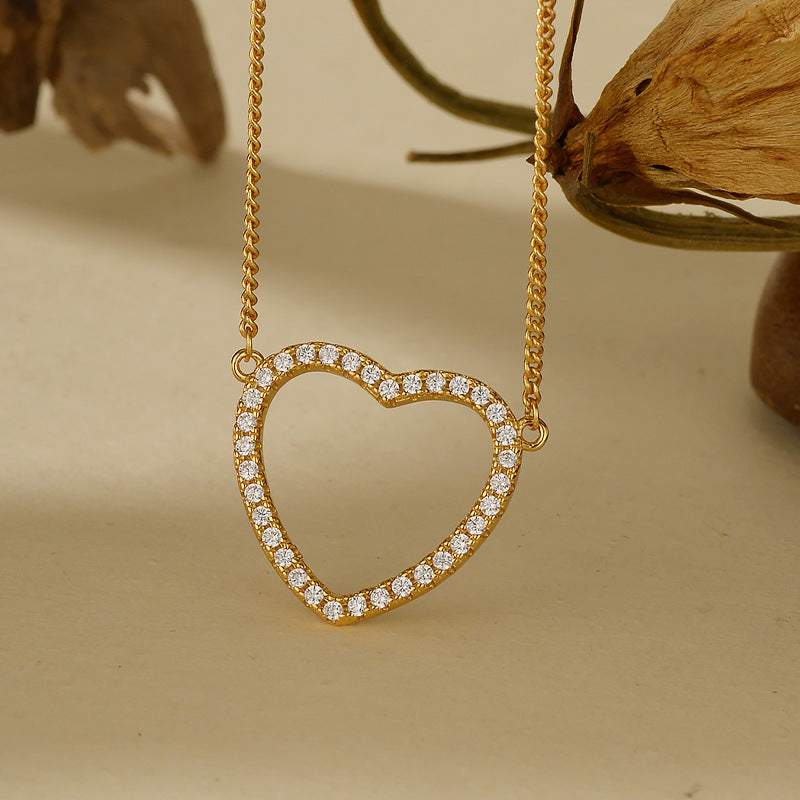 “Hollow Heart” S925 Sterling Silver Zircon Heart Pendant Necklace