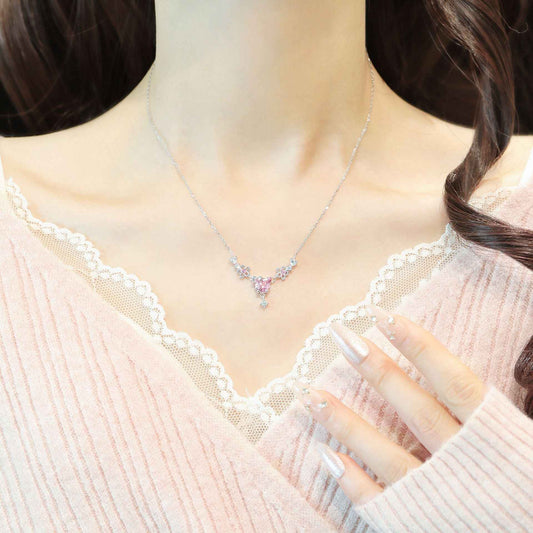 Sakura Whiskers Pink Cat Necklace & Bracelet Set in 925 Sterling Silver
