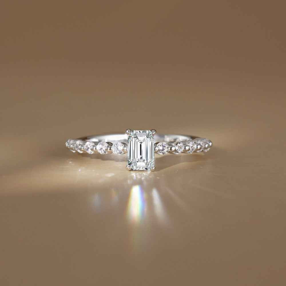925 Sterling Silver Luminous Promise 0.6CT Emerald-Cut Moissanite Ring