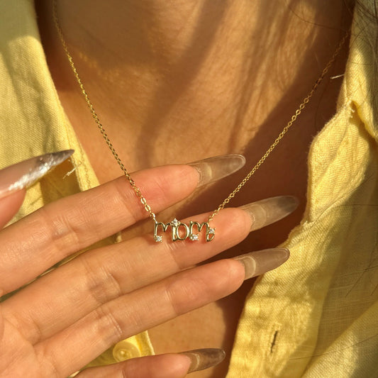 MOM S925 Sterling Silver Letter Necklace with Zircon Accents