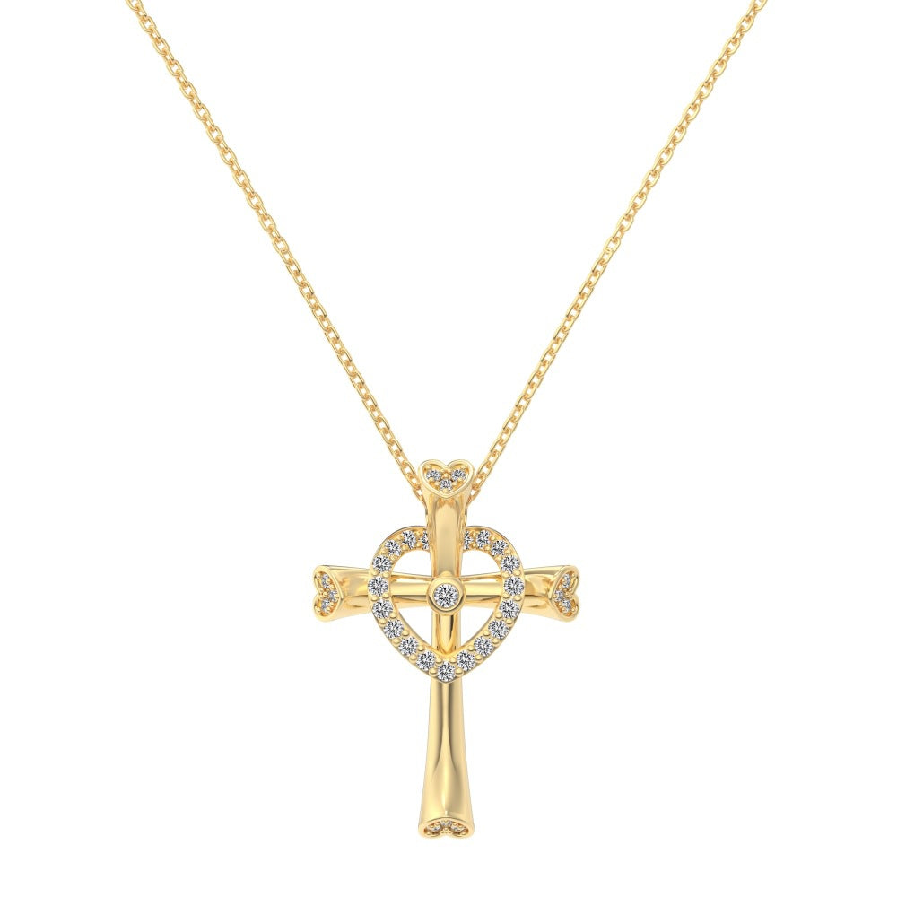 S925 Sterling Silver Divine Heart Dual Pendant Necklace Cross Heart Layered Jewelry