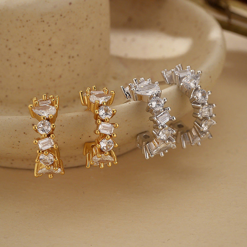 “Crescent Cluster” S925 Sterling Silver Textured C-Hoop Stud Earrings