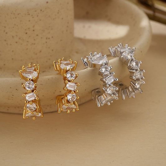 “Crescent Cluster” S925 Sterling Silver Textured C-Hoop Stud Earrings