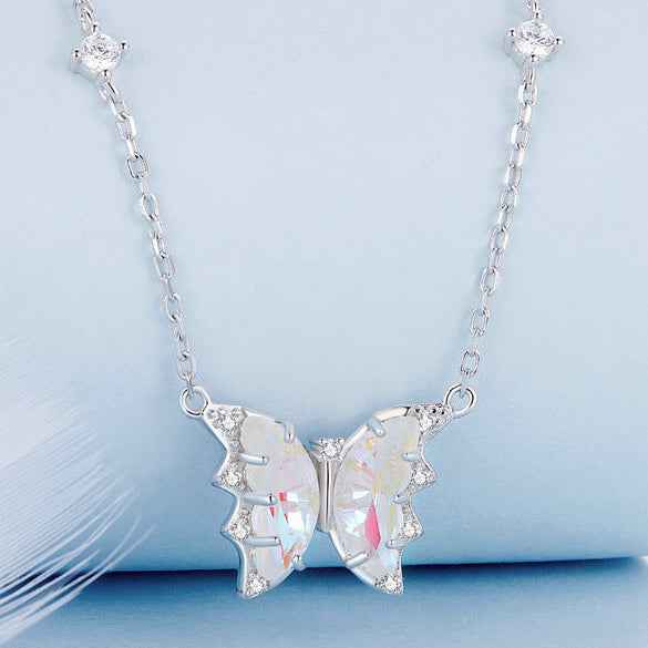 925 Sterling Silver Iridescent Butterfly Necklace and Earrings Set