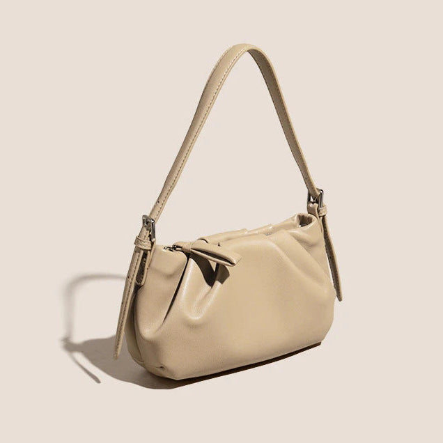 Women's Soft Cowhide Ruched Hobo Bag with Adjustable Strap