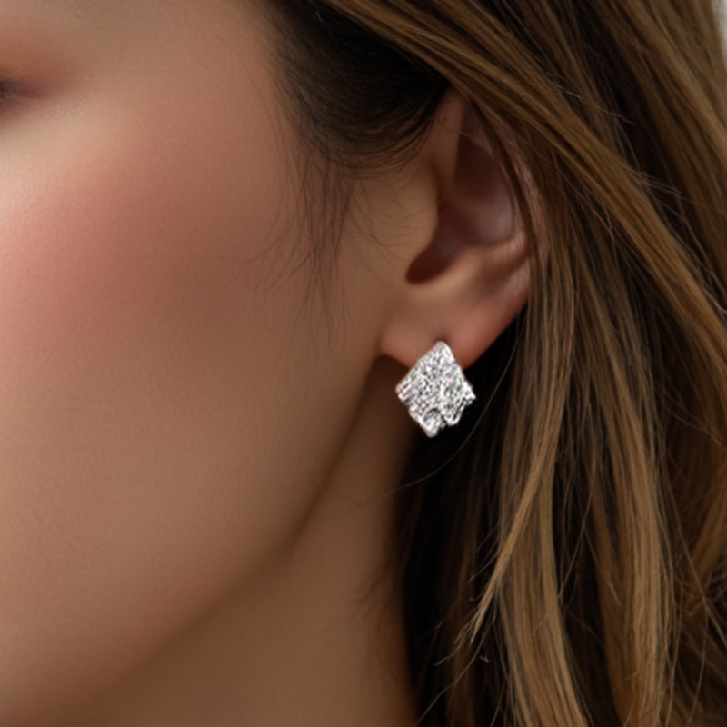 “Folded Muse” S925 Sterling Silver Irregular Crinkle Stud Earrings