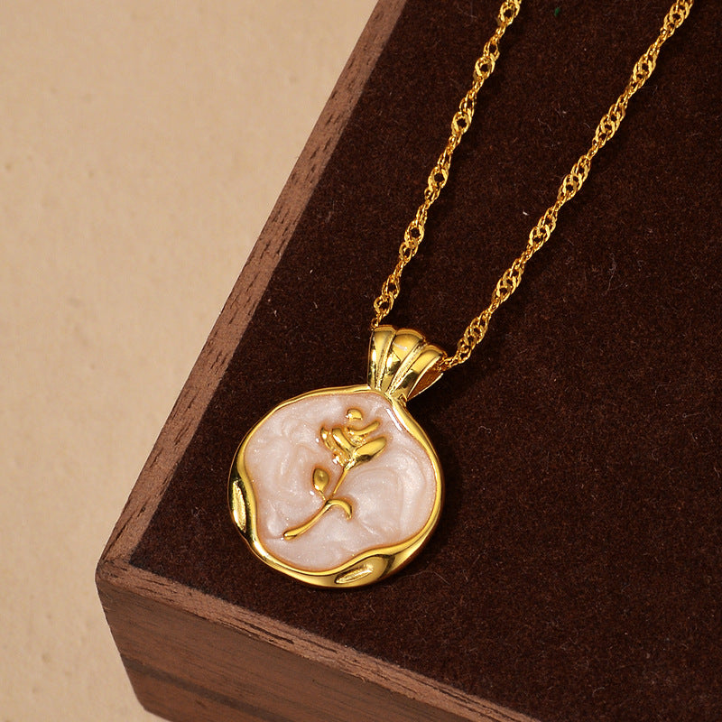 “Rose Bloom” S925 Sterling Silver Enamel Flower Pendant Necklace