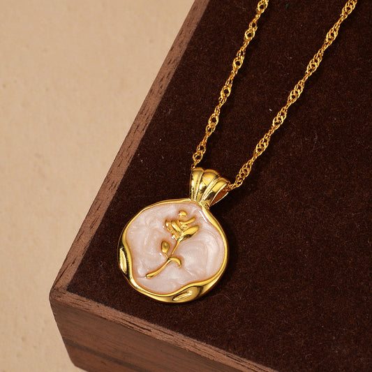 “Rose Bloom” S925 Sterling Silver Enamel Flower Pendant Necklace