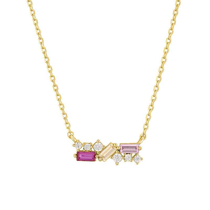 Trilume Bar Multicolor Zircon Horizontal Necklace 925 Sterling Silver