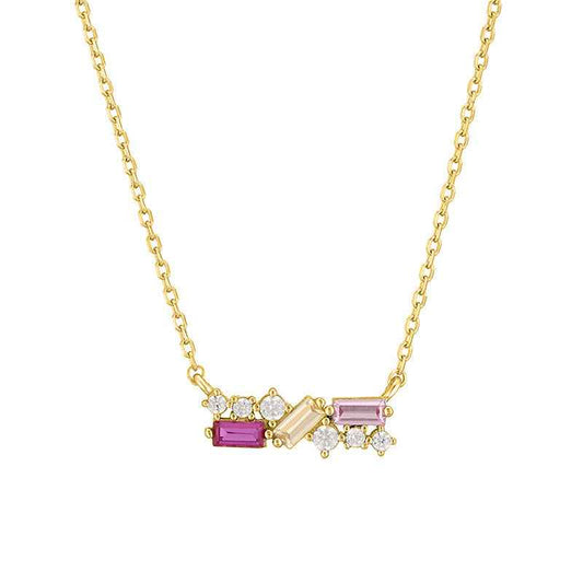 Trilume Bar Multicolor Zircon Horizontal Necklace 925 Sterling Silver