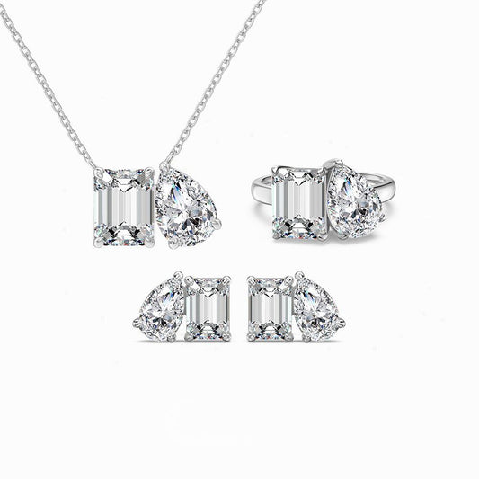 “Emerald Duet” S925 Sterling Silver Double-Stone Jewelry Set