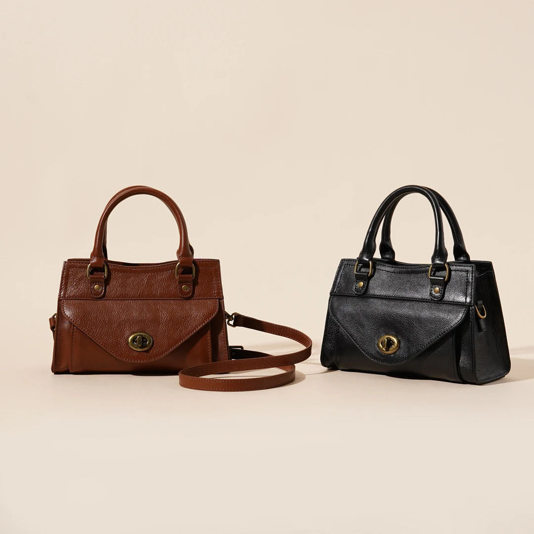 Women's Oil-Waxed Cowhide Turnlock Mini Top Handle Bag