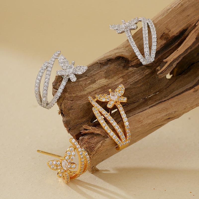 “Butterfly Eclat” S925 Sterling Silver Zircon Butterfly Stud Earrings