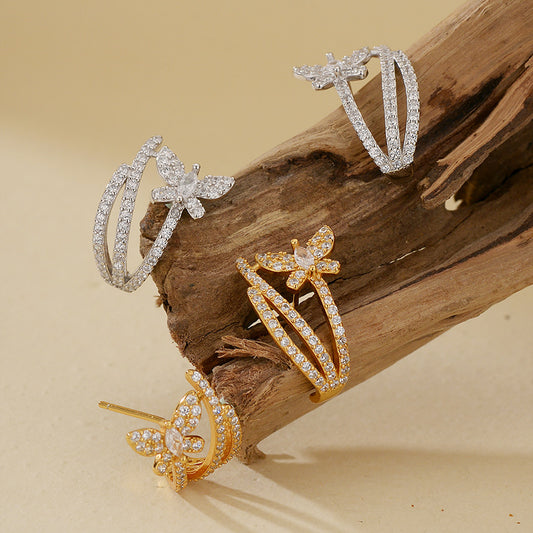“Butterfly Eclat” S925 Sterling Silver Zircon Butterfly Stud Earrings