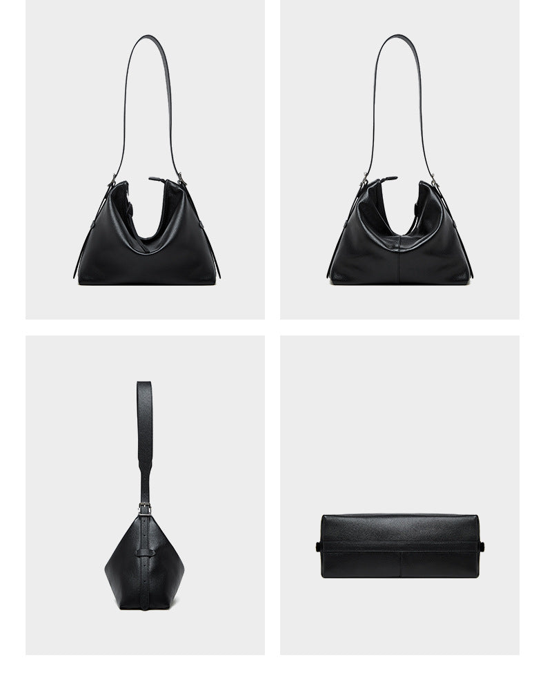 Women's Genuine Leather Retro Shoulder Tote Bag with Lock Detail