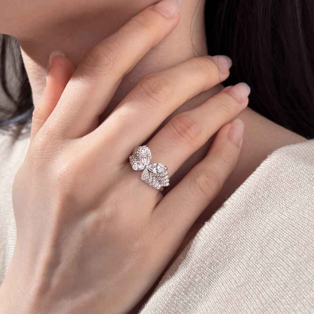 Marquise Butterfly Zircon Ring 925 Sterling Silver Celestial Design