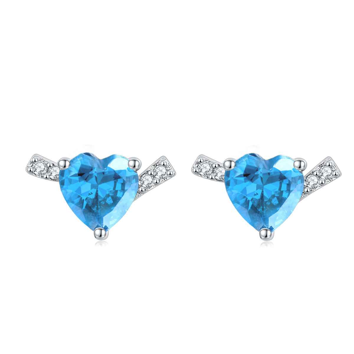 925 Sterling Silver Ocean Heart Aquamarine Zircon Jewelry Set Necklace Ring Earrings