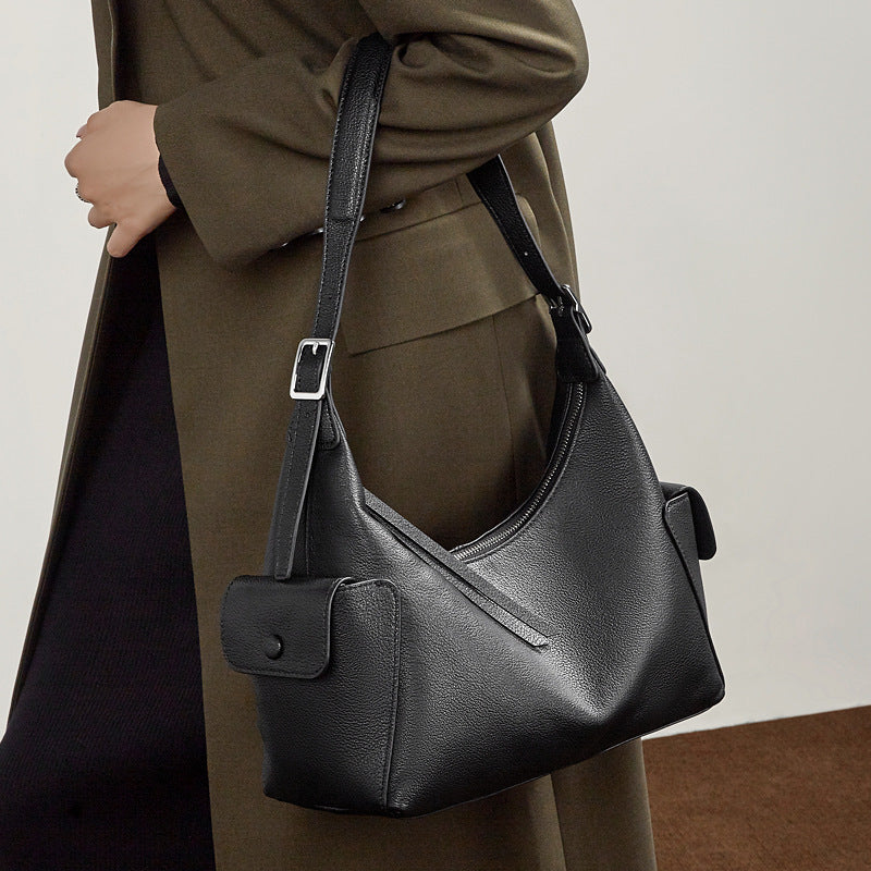 Women's Full-Grain Vegetable-Tanned Leather Tote Bag with Side Pockets