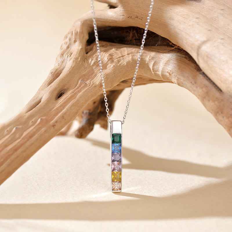 Prism Column Rainbow Zircon Bar Necklace 925 Sterling Silver Pendant