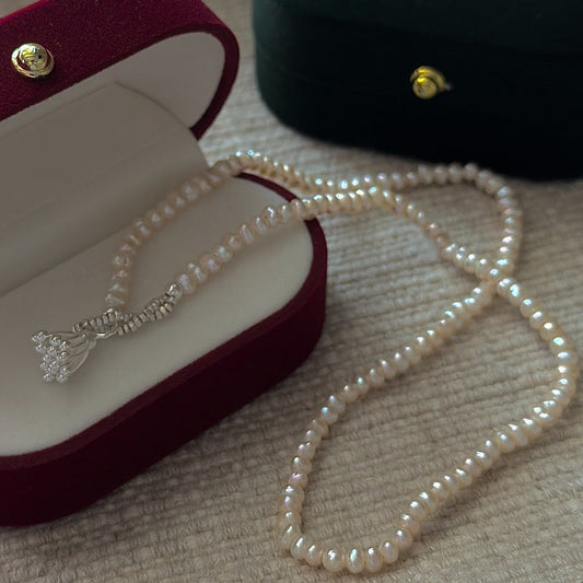 925 Sterling Silver Vintage Pearl Muse Choker Korean Pearl Collarbone Necklace