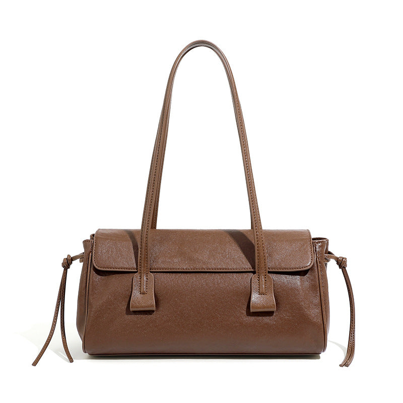 Women's Genuine Leather Vegetable Tanned Baguette Shoulder Bag