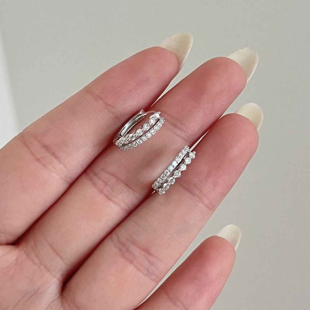 925 Sterling Silver Double Gleam Dual-Row Moissanite Huggie Hoop Earrings 10mm