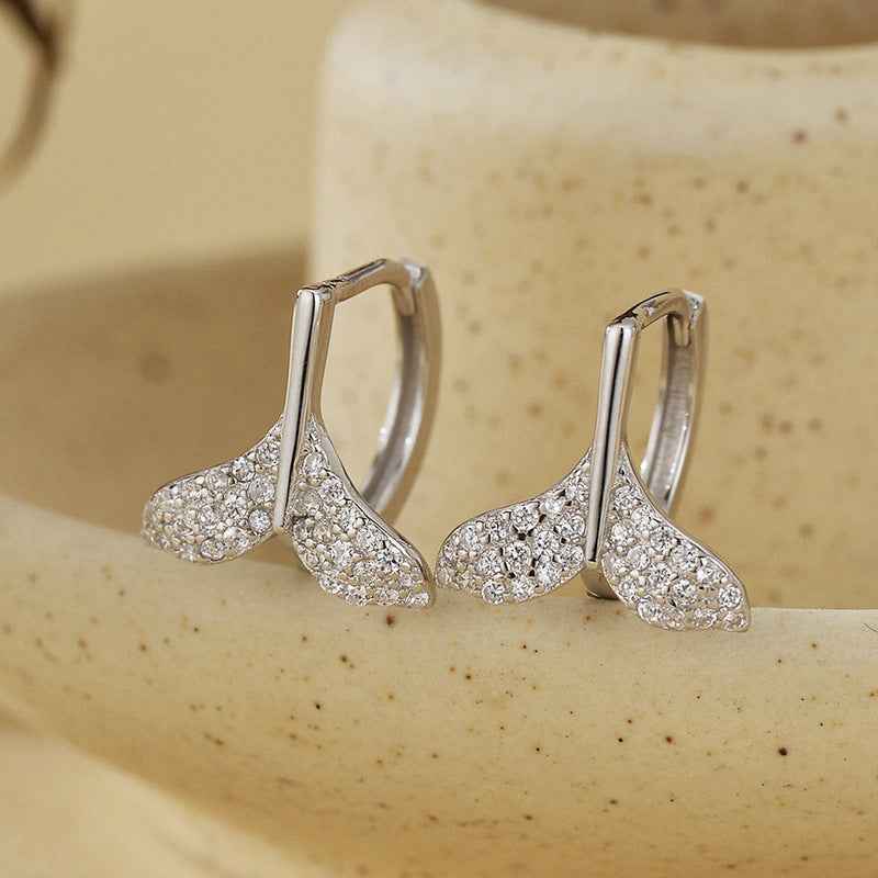 925 Sterling Silver Mermaid Tail Pavé Zircon Whale Tail Earrings Gold White Rose Gold