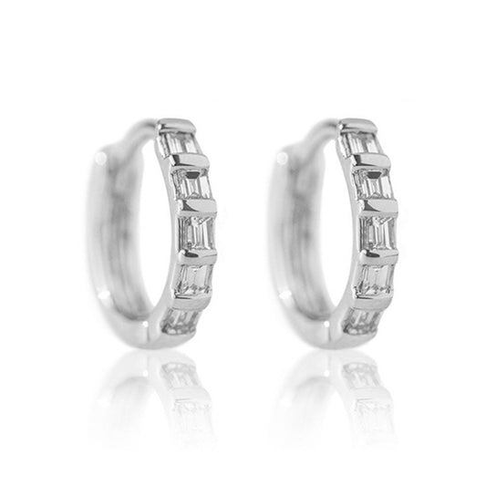 “Rectangular Radiance” S925 Sterling Silver Zircon Geometric Hoop Earrings