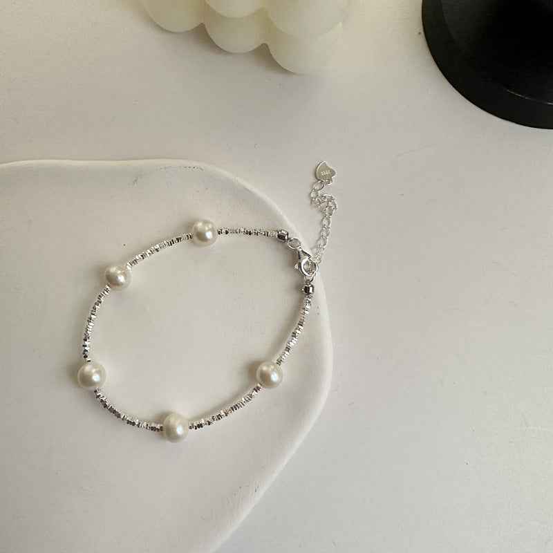 S925 Sterling Silver Freshwater Pearl Necklace and Bracelet Set Adjustable