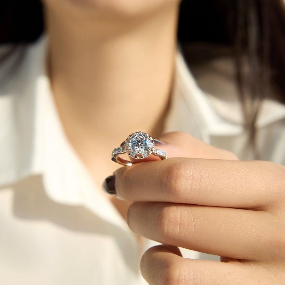 925 Sterling Silver 8mm Cubic Zirconia Crown Engagement Ring – Rosé Crown