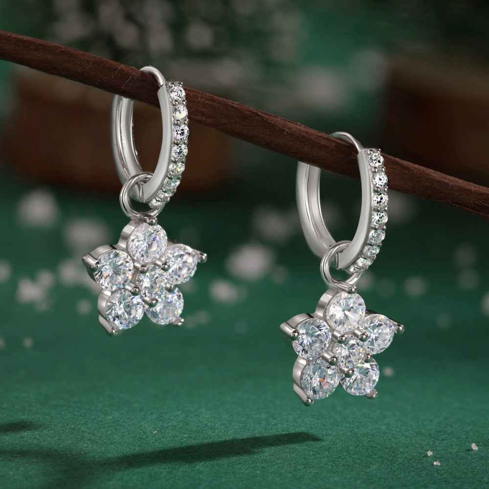 Dopamine Bloom Colorful Floral Crystal Hoop Earrings in S925 Sterling Silver
