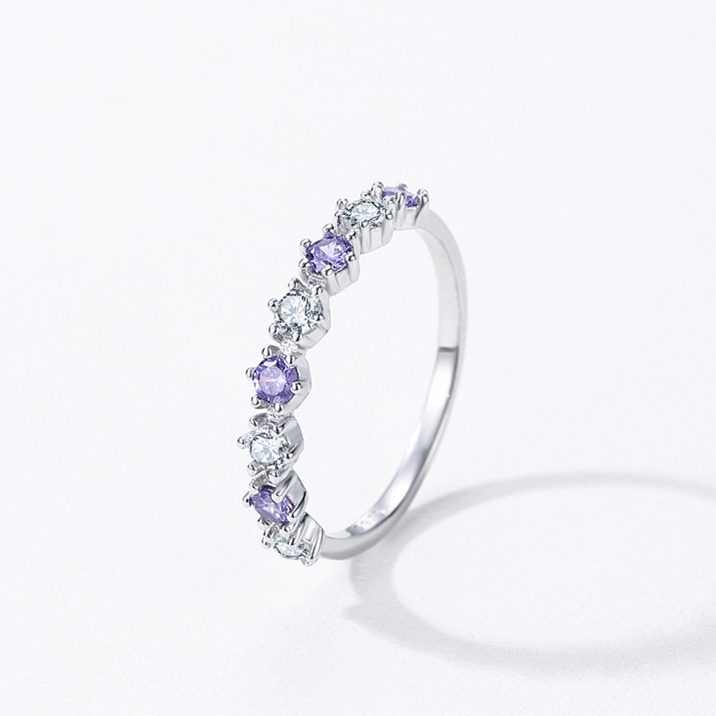 Violet Lumière Alternating Zircon 925 Sterling Silver Band Ring