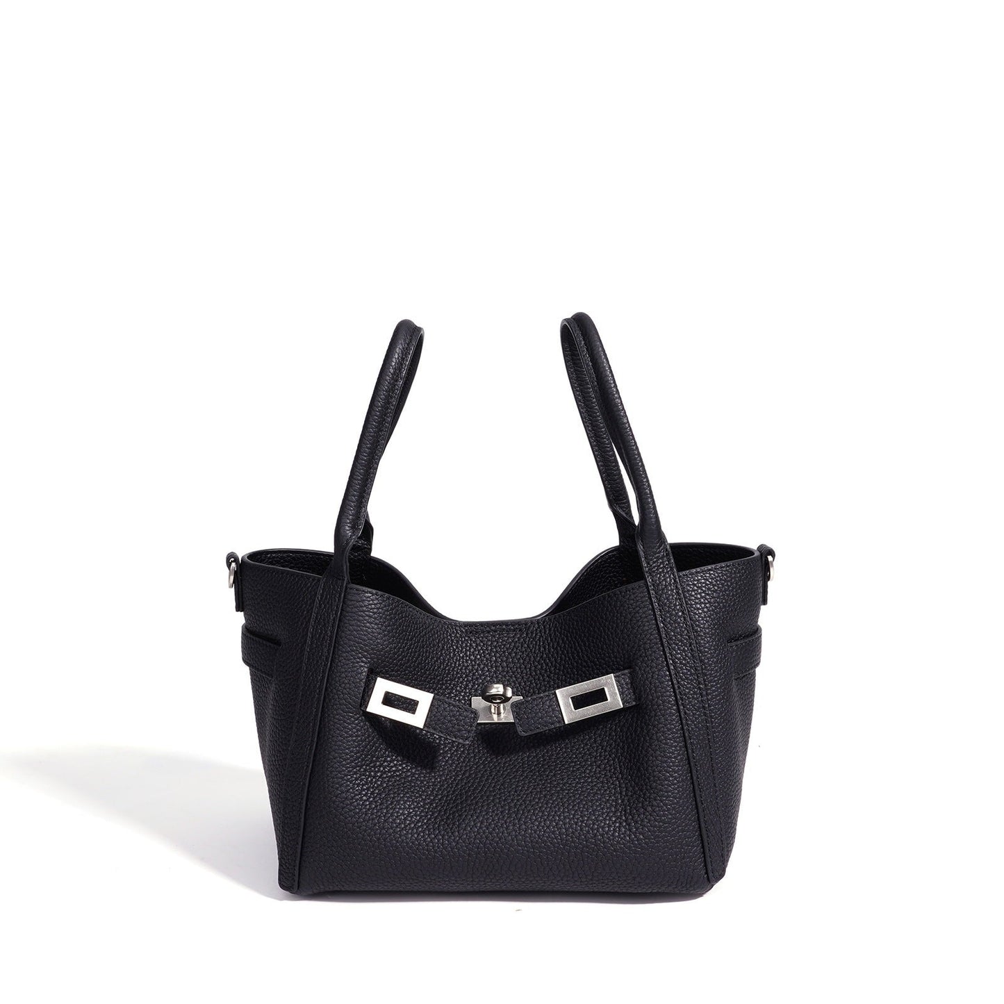Women's Pebbled Cowhide Mini Bucket Bag with Detachable Pouch