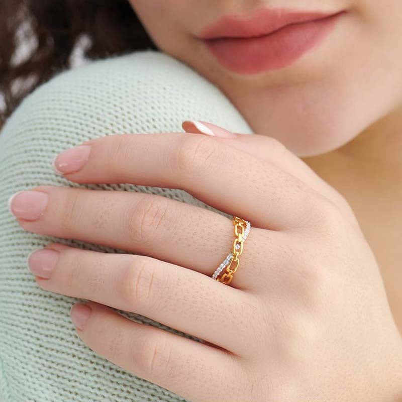 “Chain Cross” S925 Sterling Silver Chain-Inspired Crossed Ring