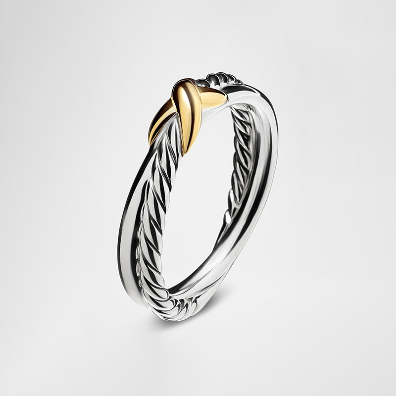 “Crossed Luxe” S925 Sterling Silver Two-Tone Interlocking Ring
