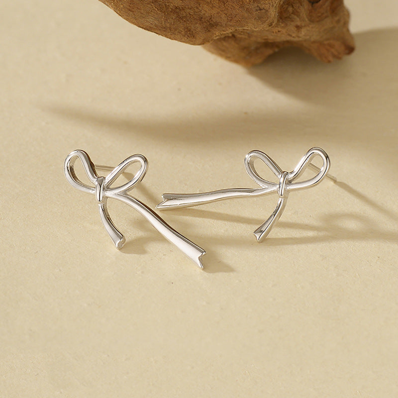 “Bow Muse” S925 Sterling Silver Bow Stud Earrings