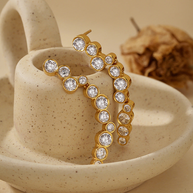 “Irregular Halo” S925 Sterling Silver Round Stud Earrings with Sparkling Accents