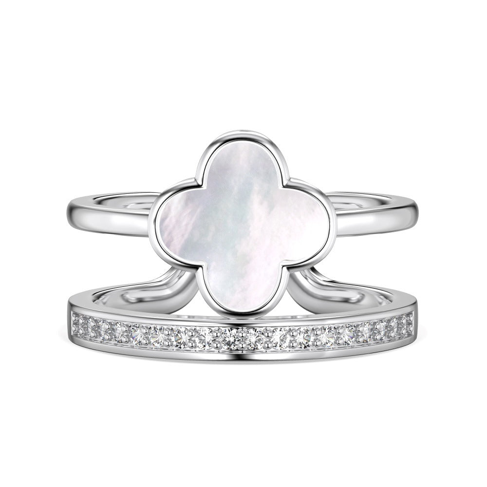 “Mother of Pearl Eclat” S925 Sterling Silver Zircon Open Ring