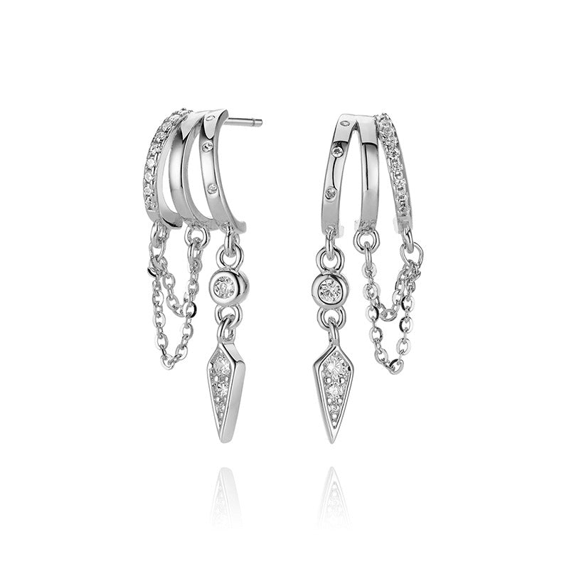 “Star Stud Edit” S925 Sterling Silver Geometric Stud Earrings with Sparkling Accents