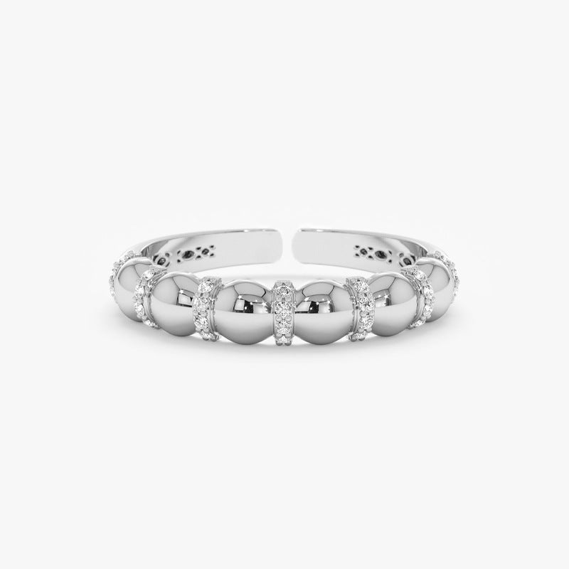 “Orbital Spark” S925 Sterling Silver Zircon Ball Open Ring