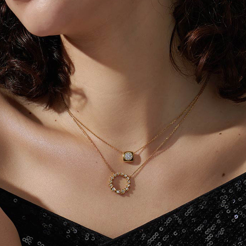 “Square Muse” S925 Sterling Silver Geometric Square Pendant Necklace
