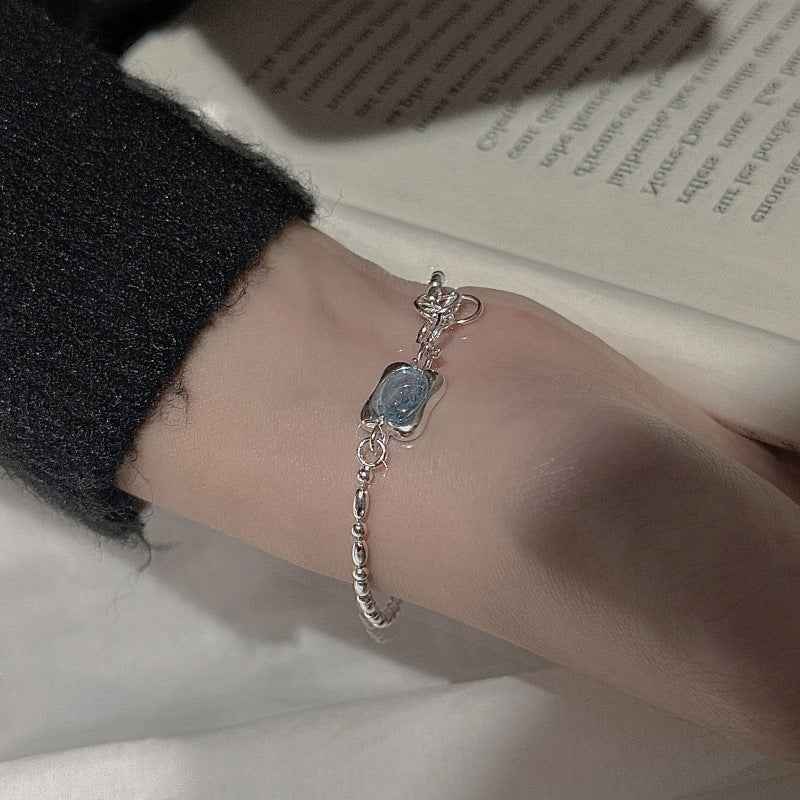 925 Sterling Silver Ocean Pillow Aquamarine Blue Jewelry Set Necklace Bracelet Earrings