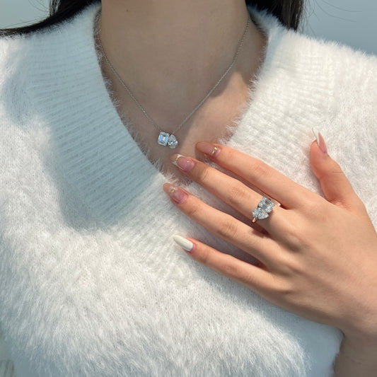 “Moissanite Radiance” S925 Sterling Silver Double-Stone Jewelry Set