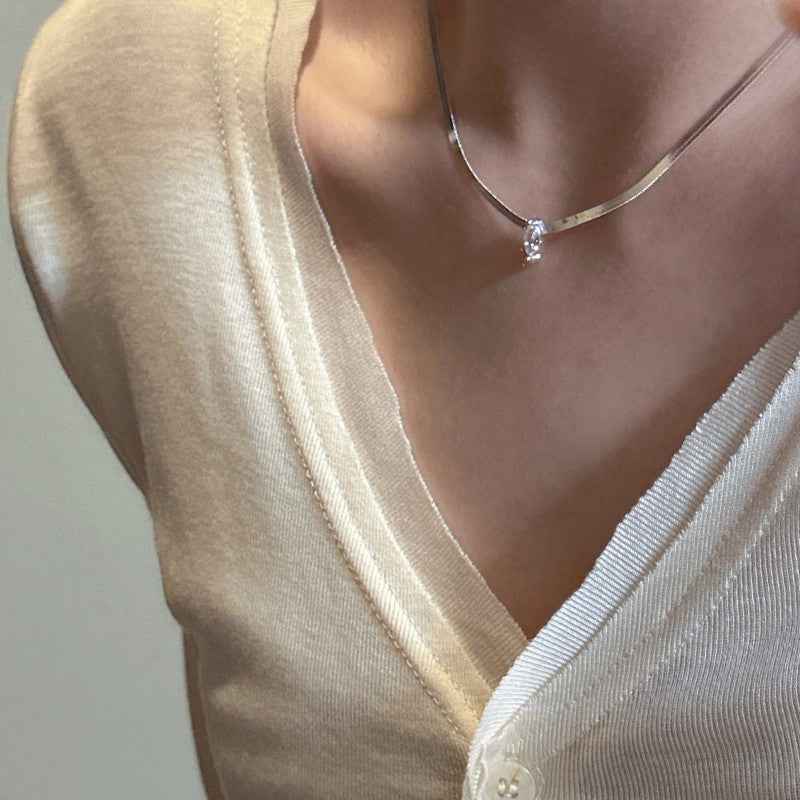 S925 Sterling Silver Zircon Snake Chain Necklace Adjustable