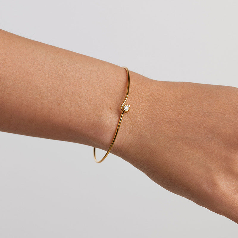 “Eclat Loop” S925 Sterling Silver Zircon Open Cuff Bracelet