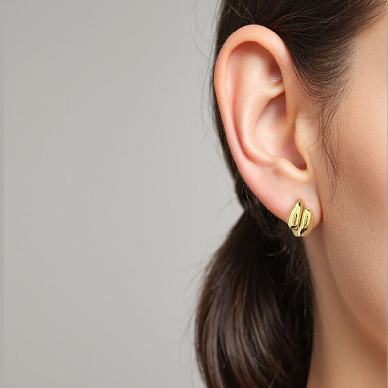 “Sleek Contour” S925 Sterling Silver Minimalist Hoop Earrings